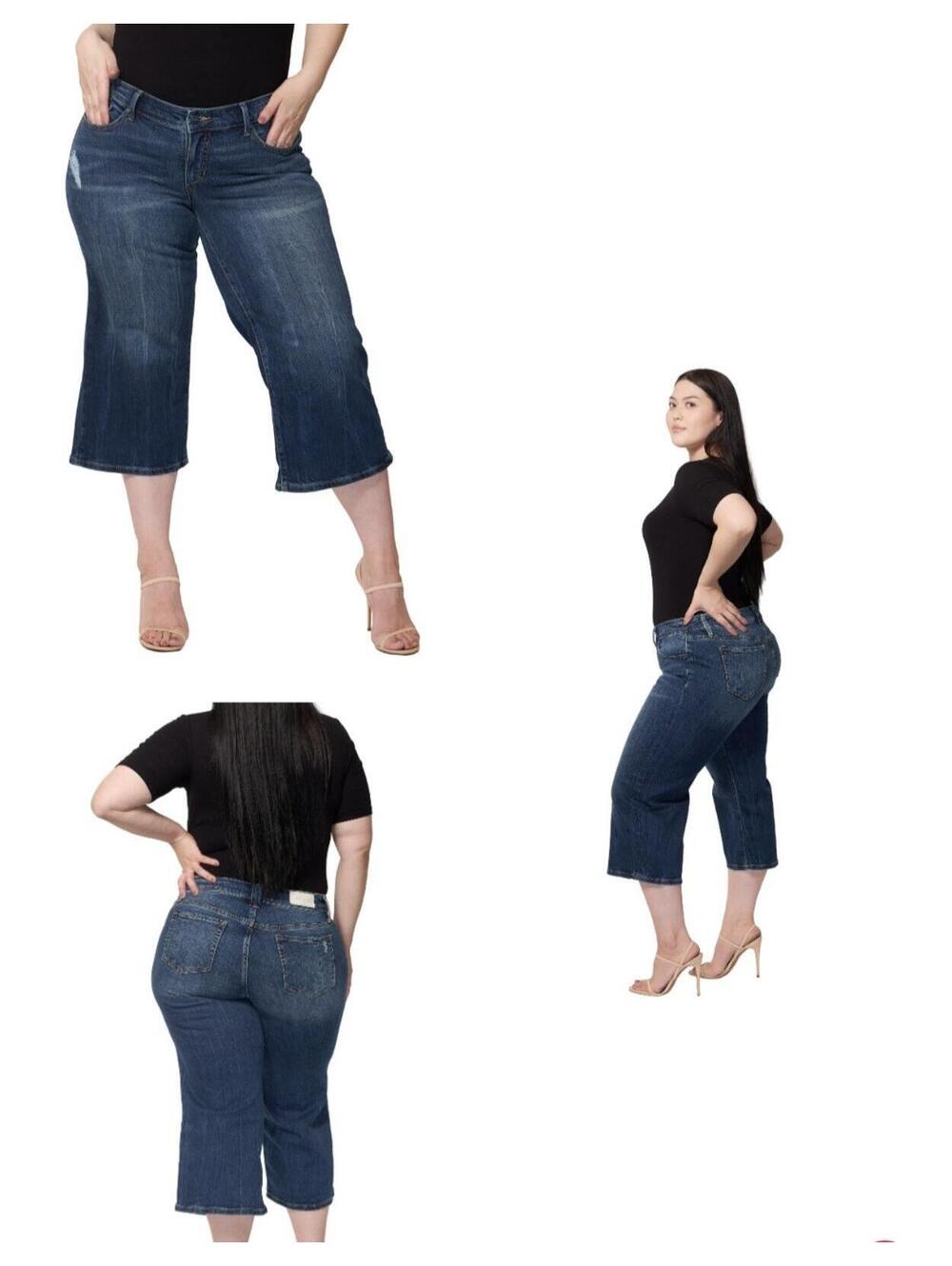 Slink Curvy Mid-Rise Wide Leg Crop Dark Wash Denim Women's Jeans Size 20